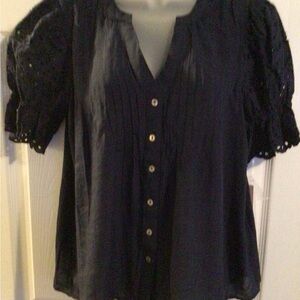 Nanette Lepore Black Blouse with Lace Sleeves